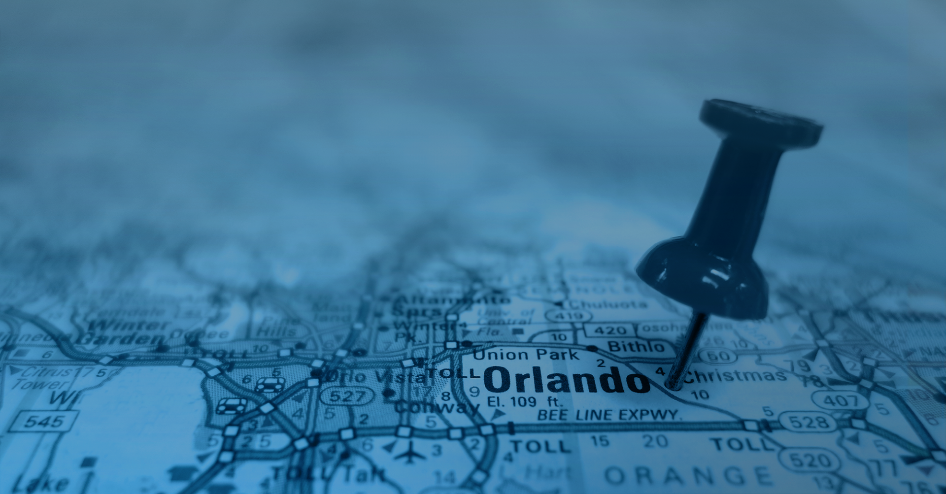 Orlando on a map, marked by a pin