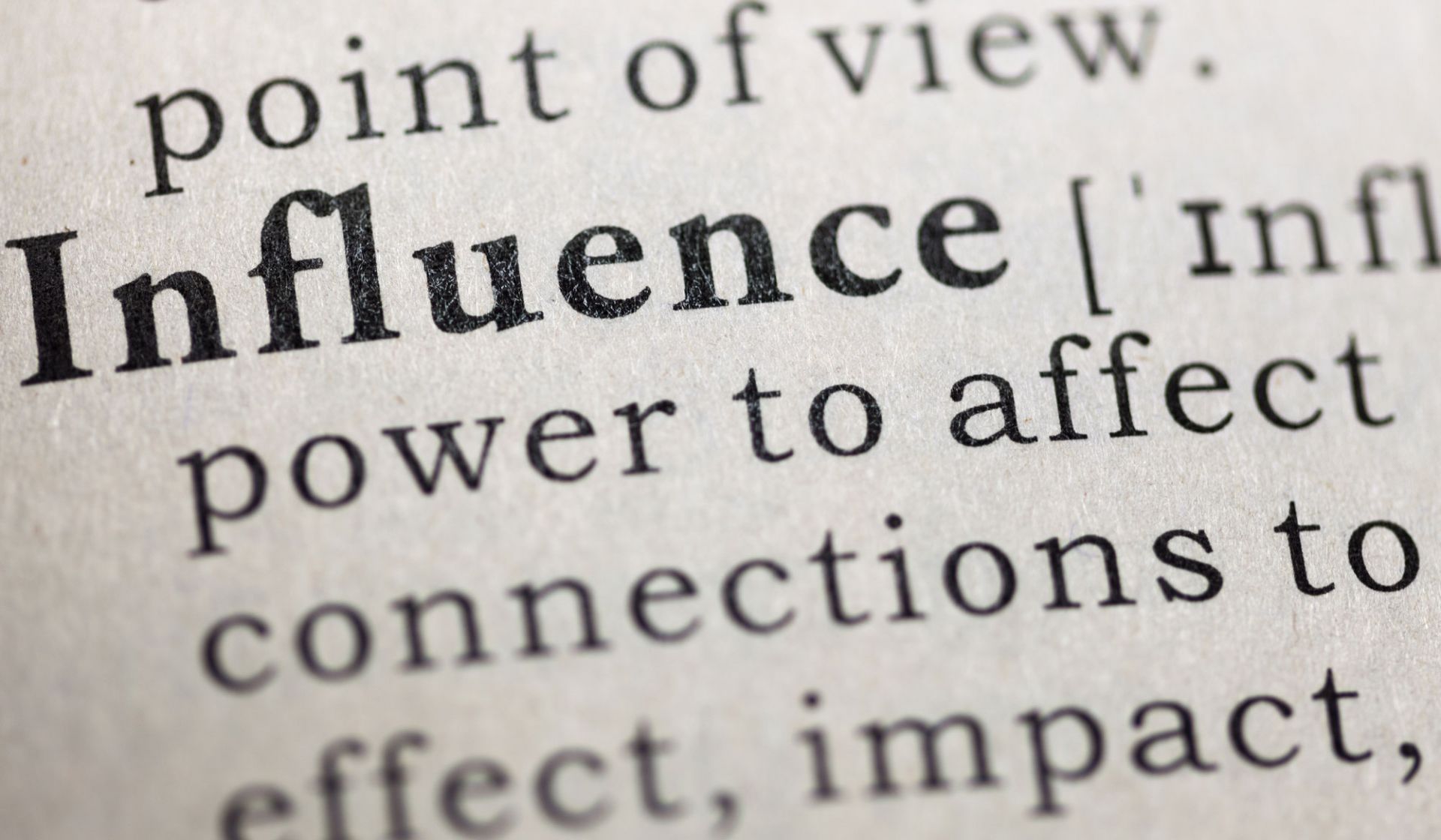 Dictionary page showing the word Influence