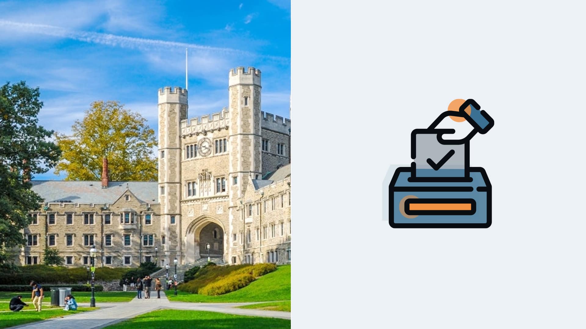 Princeton University and an Illustration depicting casting a ballot in an election.